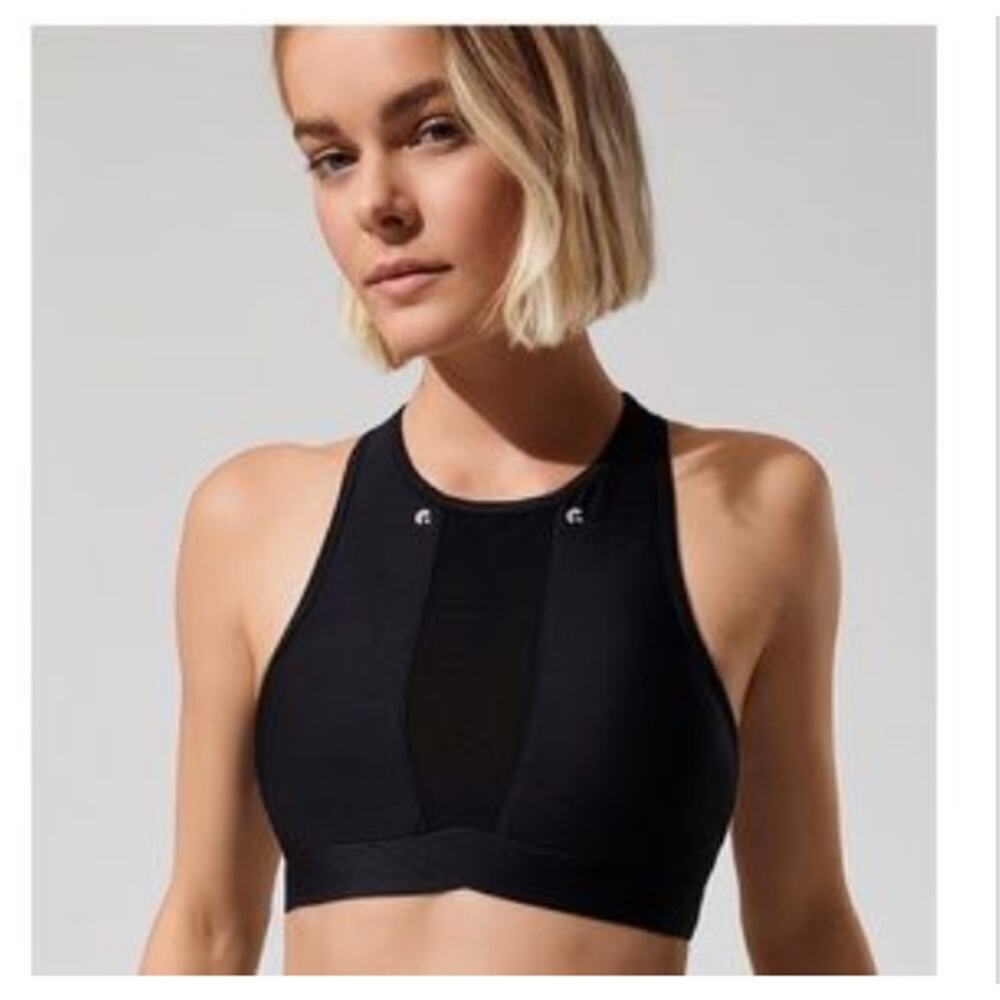 Ghost Flower Water High Neck Navy Sports Bra  - Large